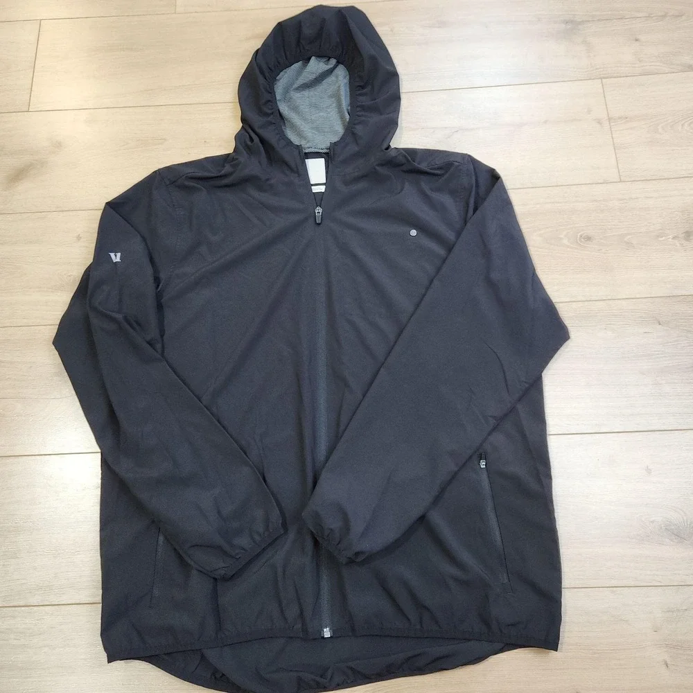 Vuori Outdoor Trainer Shell Jacket Mens 2XL Black Hooded Windbreaker Running